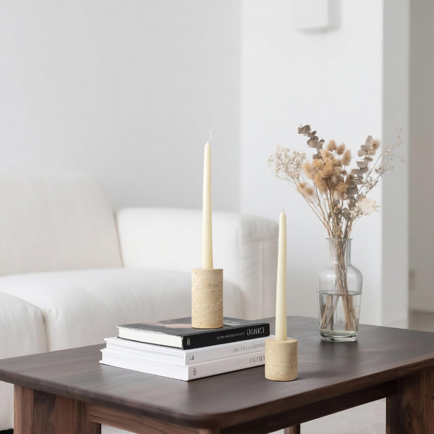 WORHE Candle Holders True Natural Marble Set of 2 Decorative Candlestick Holder for Table Centerpieces Home Dinning Party Wedding Birthday Premium Candles Stand for 3/4 inch Candles Beige (ZT017R)