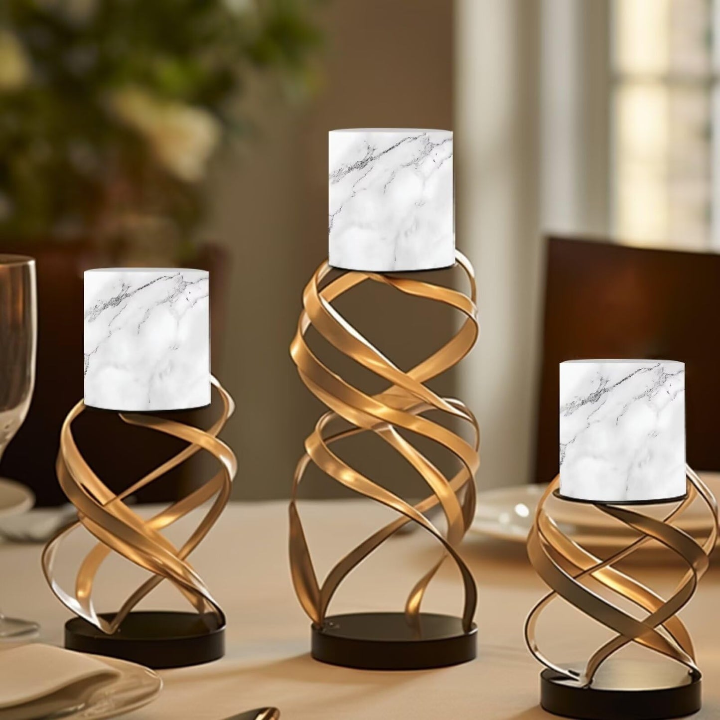 Cozeyat Silver Marble Flameless Candles 4 Pack Battery Operated with Remote Control Timer LED Pillar Candles Waterproof for Indoor Outdoor Beach