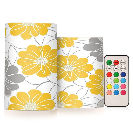 LFICRTAN Gray and Yellow Flower Flameless Candles Battery Operated Color Changing LED Candles with Remote Control Timer Outdoor Indoor 2 Pack