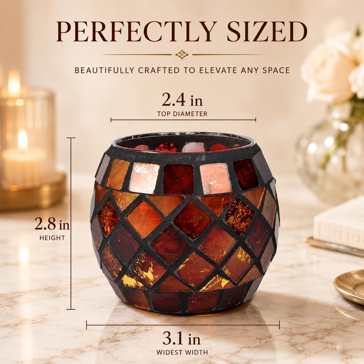 Votive Candle Holder Tea Lights - Glass Candle Holders, Mosaic Tealight Candle Holder, Candle Jar Cup for Wedding Centerpiece Party Table Decorations, Valentines Day Decor