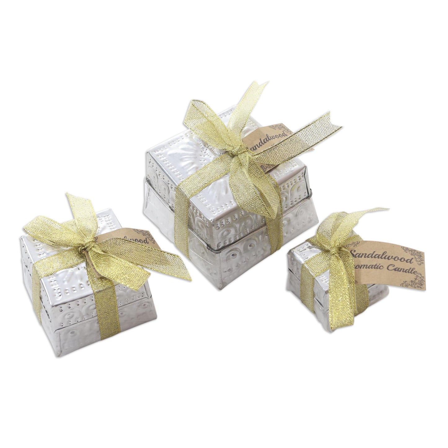 NOVICA Artisan Handmade Aluminum Tinned Candles Beeswax Set of 3 Metallic Indonesia Lamps Lighting Natural Materials Floral [Smallest Piece 1.2in H x 1.6in Diam. Largest Piece 2.4in H x 2.8in Diam.]