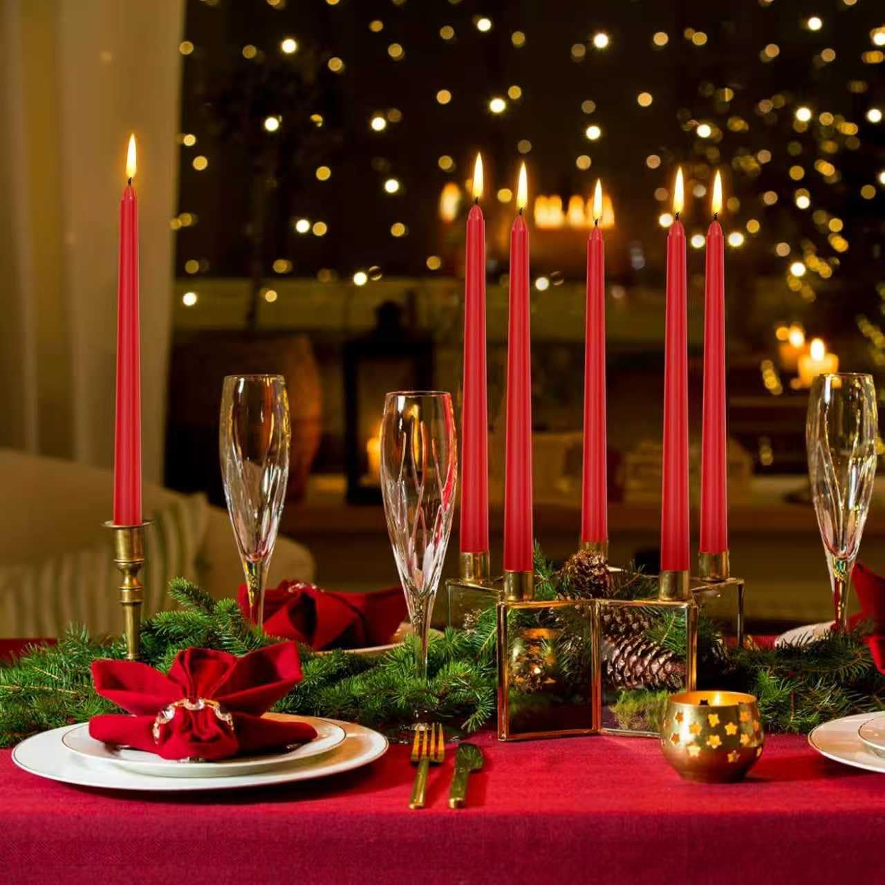 Grcdoyvl 14 Pack Tall Red Taper Candles - 10 Inch Red Dripless, Unscented Dinner Candle - Paraffin Wax with Cotton Wicks - 8 Hour Burn Time.