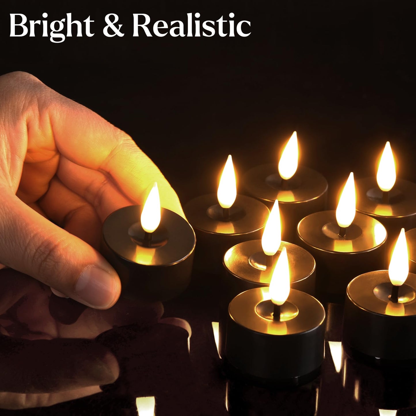 Eywamage Black Flameless LED Tealights with Timer, Flickering Battery Operated Tea Lights Votive Candles Set of 12
