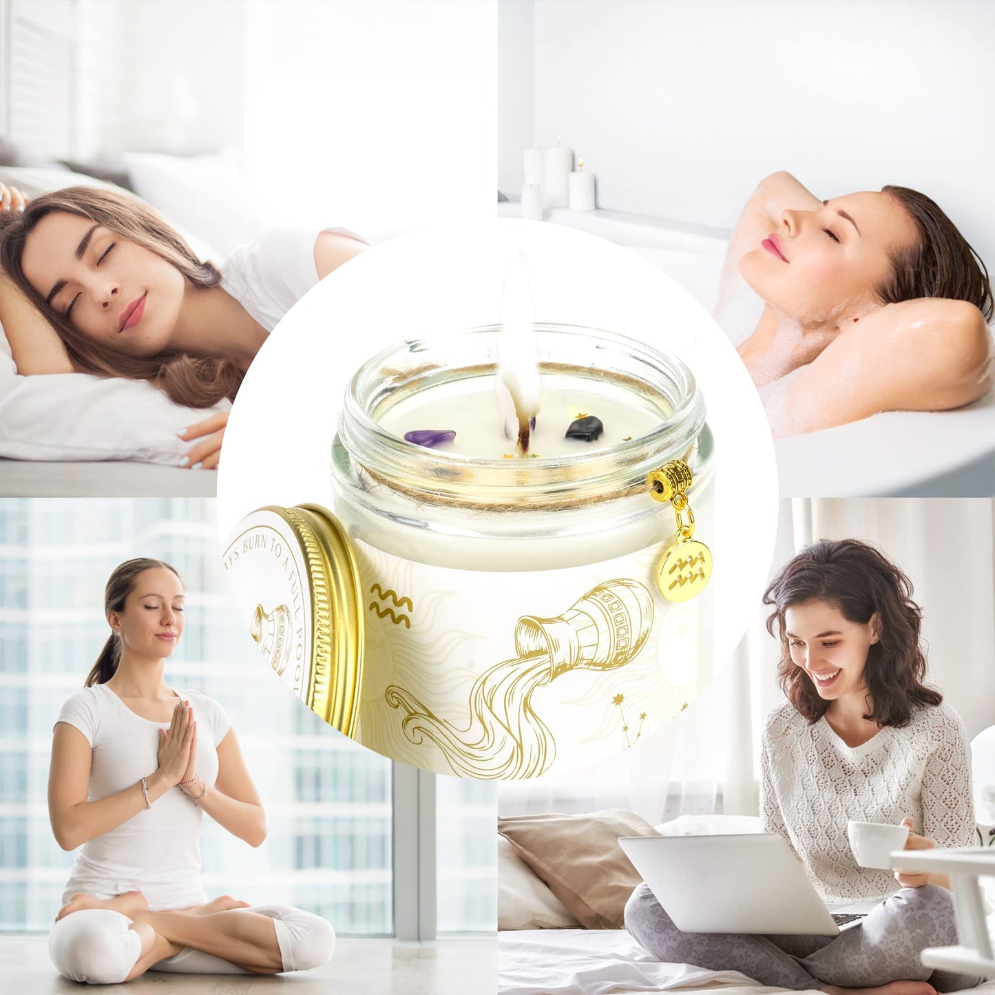 YTENTE Aquarius Gifts - Zodiac Sign Crystals Candles, Scented Soy Candles for Mom, Women, Sister, Anniversary, Birthday