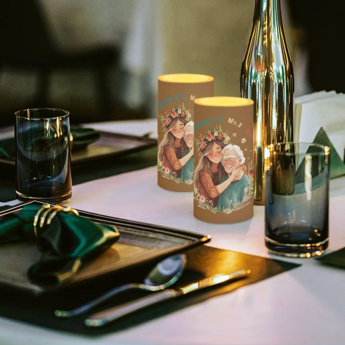Luarisgur to The Worlds No 1 Grandma Decorations Indoor Candles with Floral Flameless Candles with Remote and Timer 2 Pack Battery Operated Grandma Mothers Day Themed LED Candles for Gift Home Decor