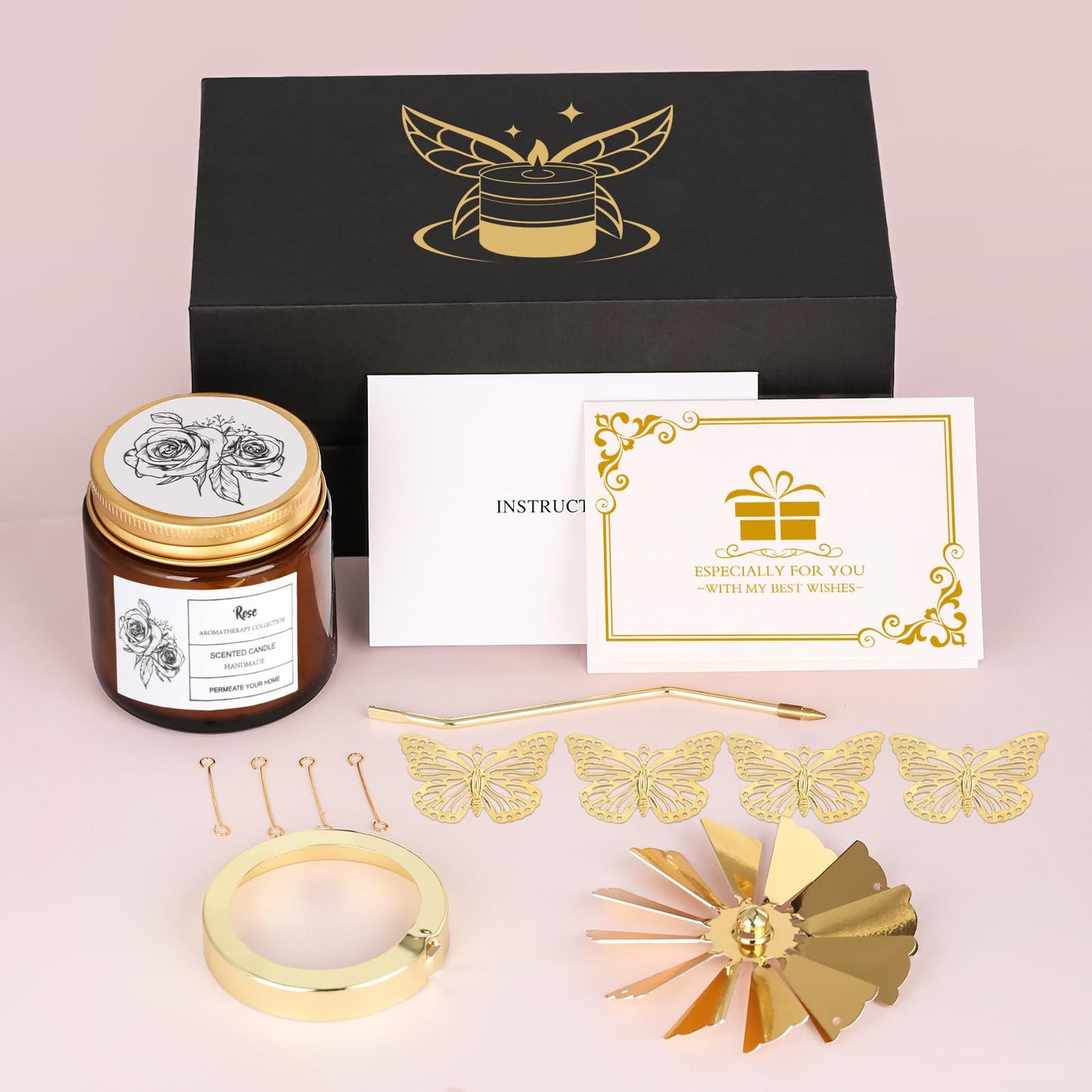 Rotatable Rose Scented Candle Gifts, Butterfly Gifts for Women Mom Wife Anniversary Valentine's Day Christmas, Unique Birthday Gift for Sister Girlfriend with Gift Box