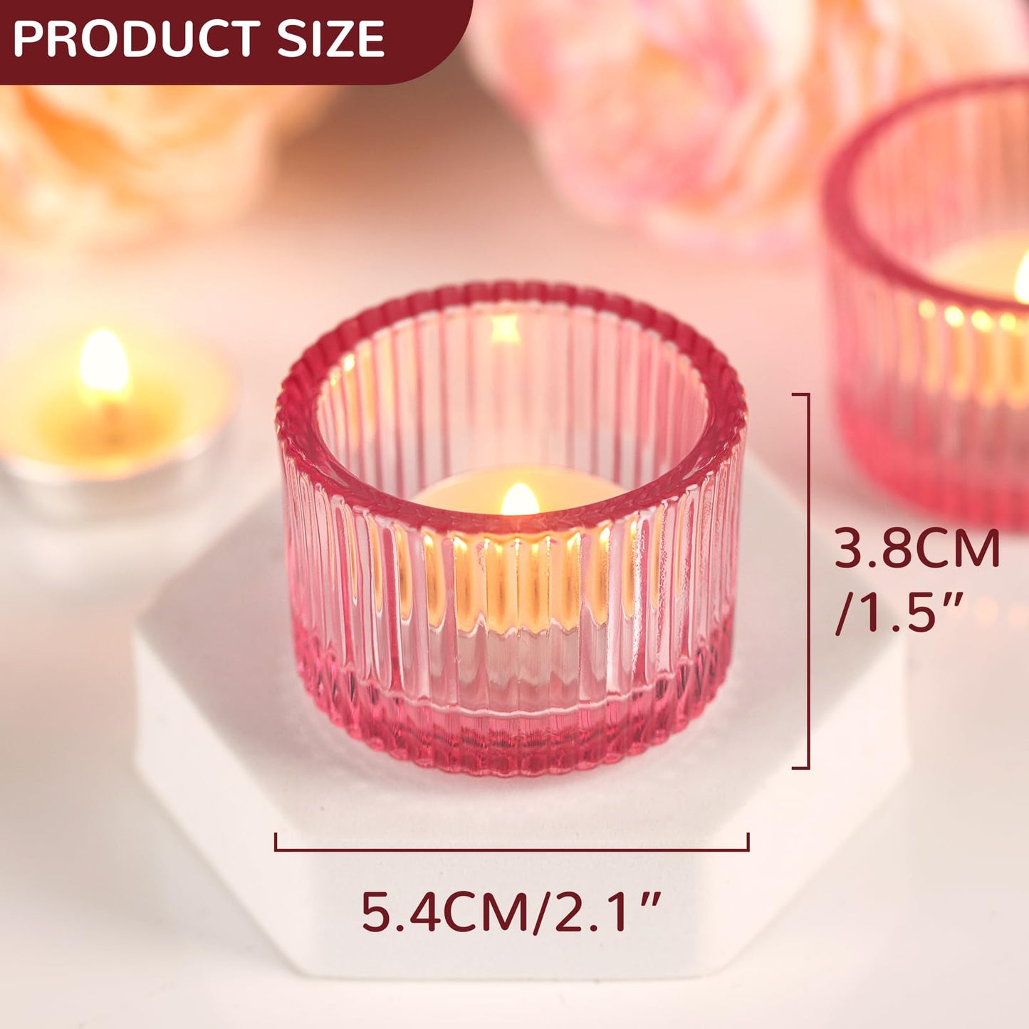 Lanttu Pink Tealight Candle Holder Set of 12, Small Votive Candle Holders for Table Centerpiece,Glass Tea Light Candles Holder for Party&Home,Wedding Decor(2''Dia*1.4''H)
