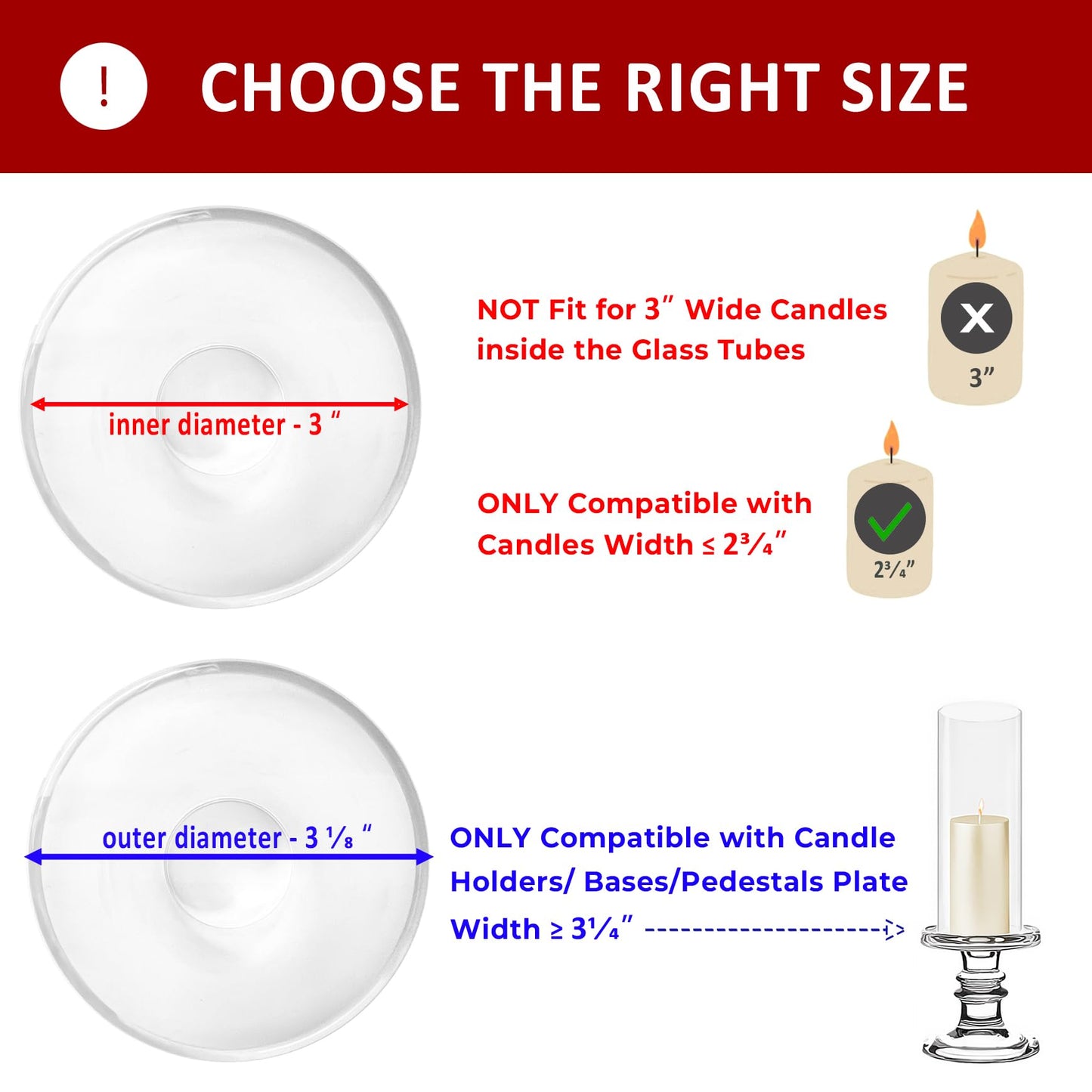 CYS EXCEL 6 PCS (H:10" D:3") Open Ended Glass Hurricane Candleholder Tube Shade Bottomless Candle Chimney Cover