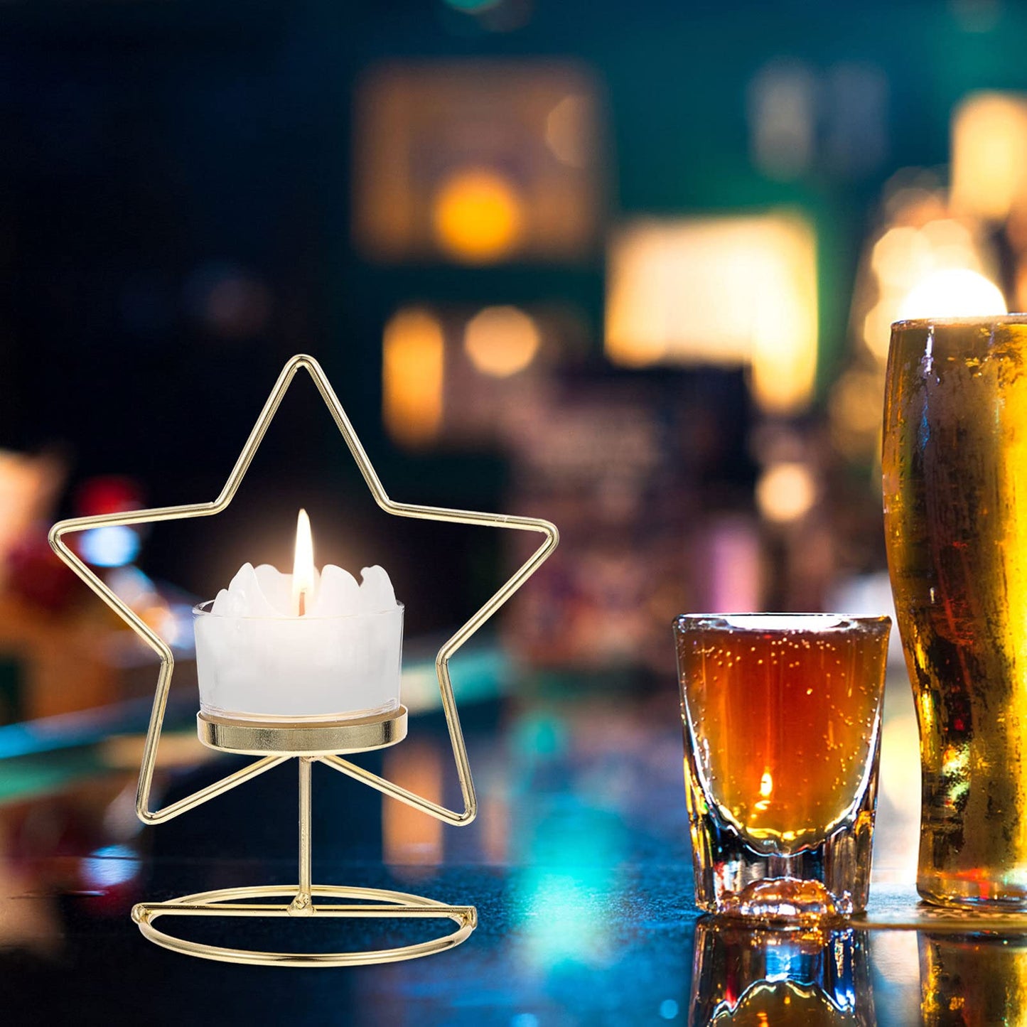 Gold Taper Candle Holder Iron Art Candlestick Ornament for Home Dining Table Creative Star Shaped Tealight Holder for Romantic Dinner and Aromatherapy