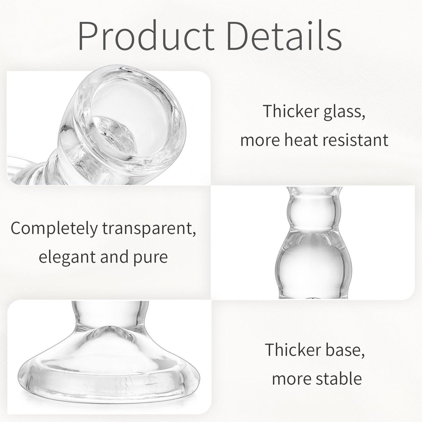Inweder Glass Taper Candle Holders - Cute Candlestick Holders, 20Pcs Clear Candle Stick Candle Holder, Modern Tapered Candlestick Holders for Standard Candles for Wedding Christmas Home Decor