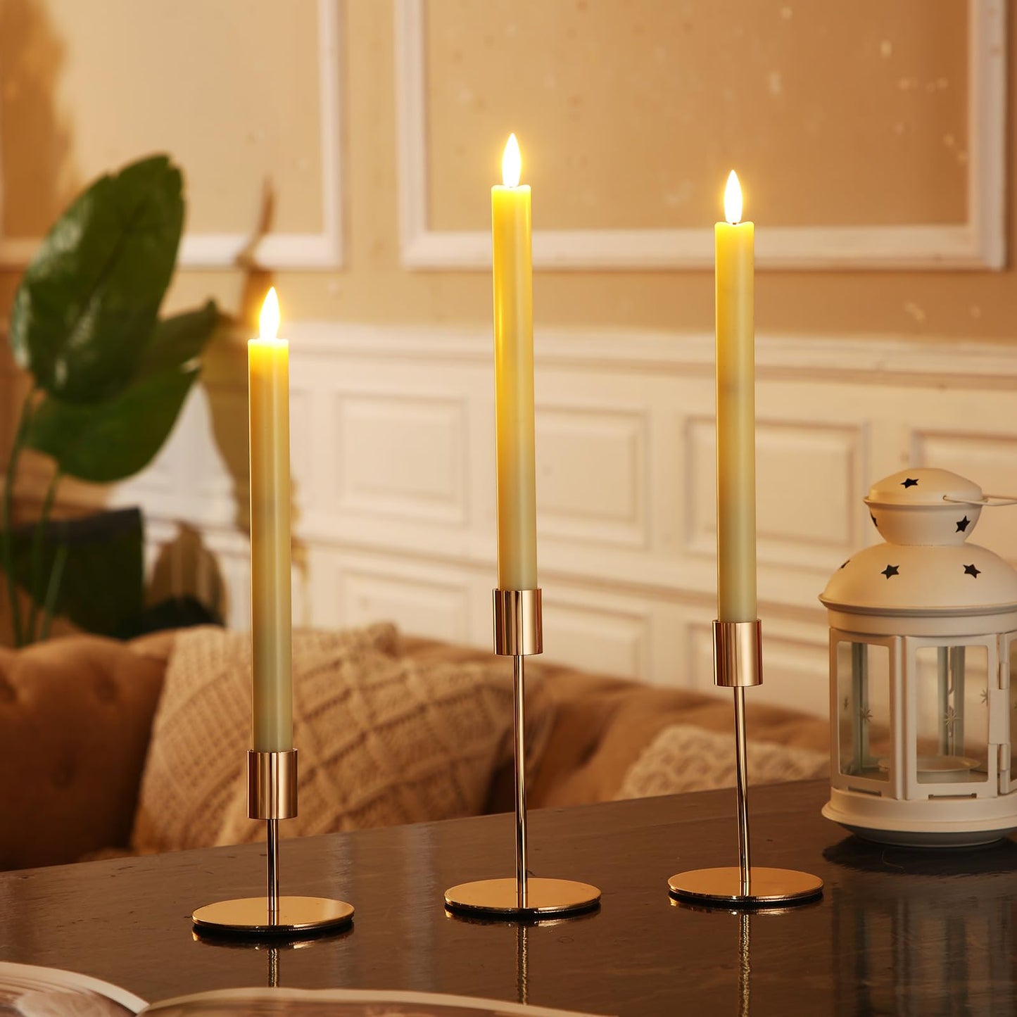 Sieral Candle Holders Bulk Taper Candlesticks Holders Set Modern Decorative Metal Candelabras for Wedding Anniversary Home Dinning Table Centerpiece Xmas Party Decor(Gold,15 Pcs)