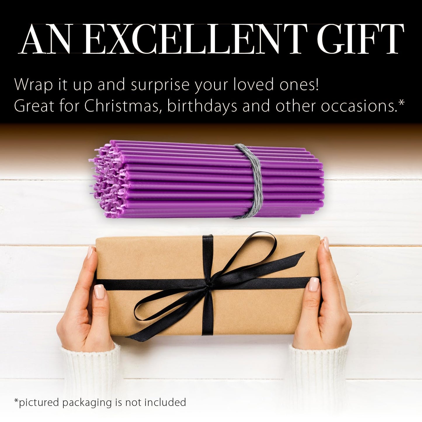 Danilovo Thin Taper Beeswax Candles - No-Drip, Smoke-Less, Tall, Decorative, Honey Scented Candles Ideal for Church Prayer, Rituals, Decor or Birthday – 6.3”x0.2” (Purple, 100pcs)