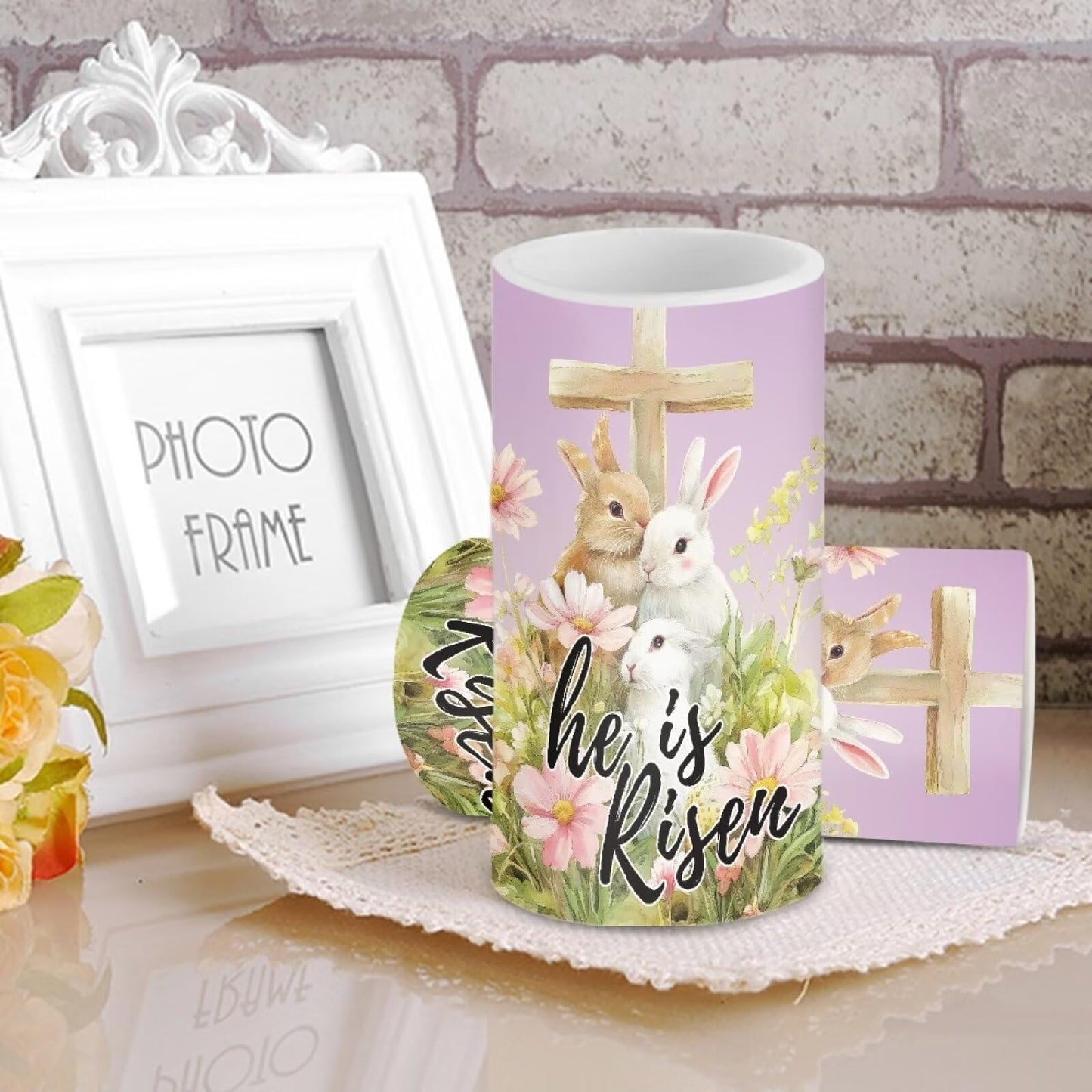 Luarisgur Flameless Candles LED Easter Rabbit Cross Decorative Candles Battery Operated Ornage Flickering Candles with 18-Key Remote Timer Pillar for Home Living Room Party Table Decorations