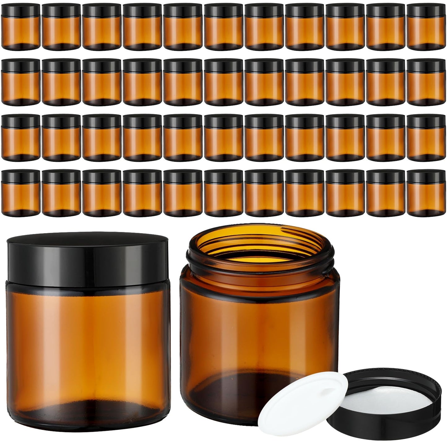 36 Pcs 4 oz Glass Jars with Lids, Clear Candle Jars with Black Lids Round Empty Candles Container Tins Candle Making Storing Lotions Spice Powder Liquid Sample Makeup (Amber)