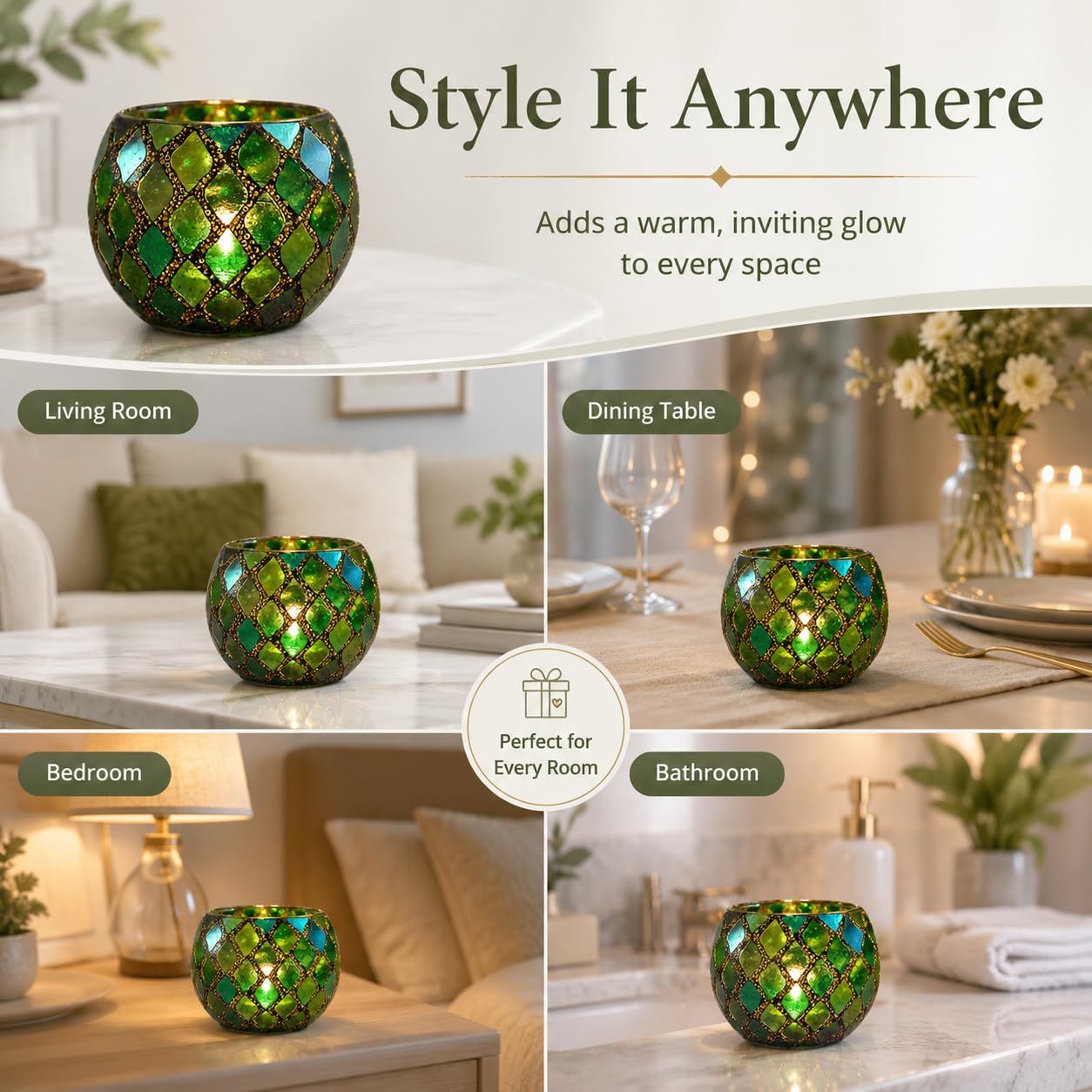 Votive Candle Holder Tea Lights - Glass Candle Holders, Mosaic Tealight Candle Holder, Candle Jar Cup for Wedding Centerpiece Party Table Decorations, Valentines Day Decor