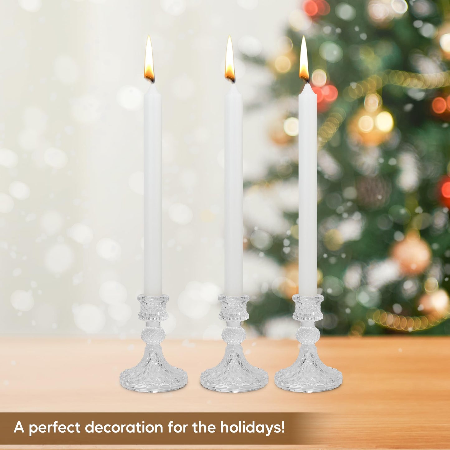 Glass Candlestick Holder Taper and Pillar Candle Holder Desktop Decoration for Wedding Dinning Party-3 Packs
