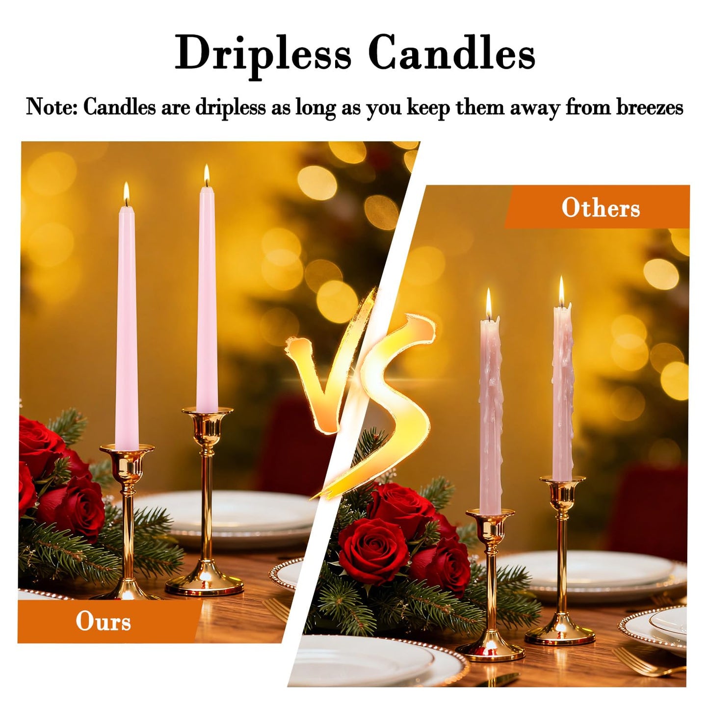 10 Inch Pink Taper Candles Set of 24,Unscented,Smokeless and Dripless Candlestickst for Valentine's Day,Household, Wedding, Party and Home Décor Candlesticks,Shabbat,8 Hours Burn Time