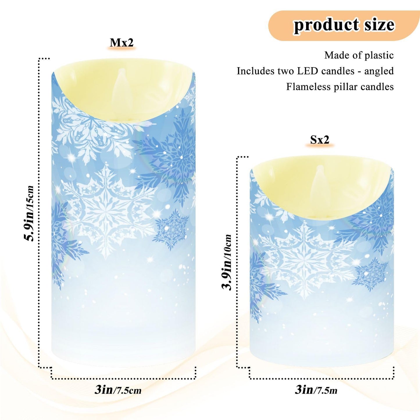 Christmas Flameless Candles Set of 2 Blue Snowflakes Realistic LED Candles with Remote Battery Operated Holiday Decorations