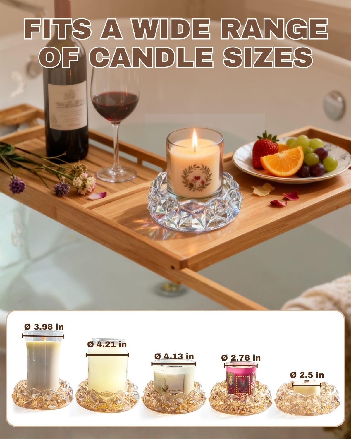 Loyipu Geometric Glass Candle Holder for 3-Wick Candles – 6in Large Crystal Candle Tray for Large Jar Candles, Scented Candles & Diffusers(Honey Amber)
