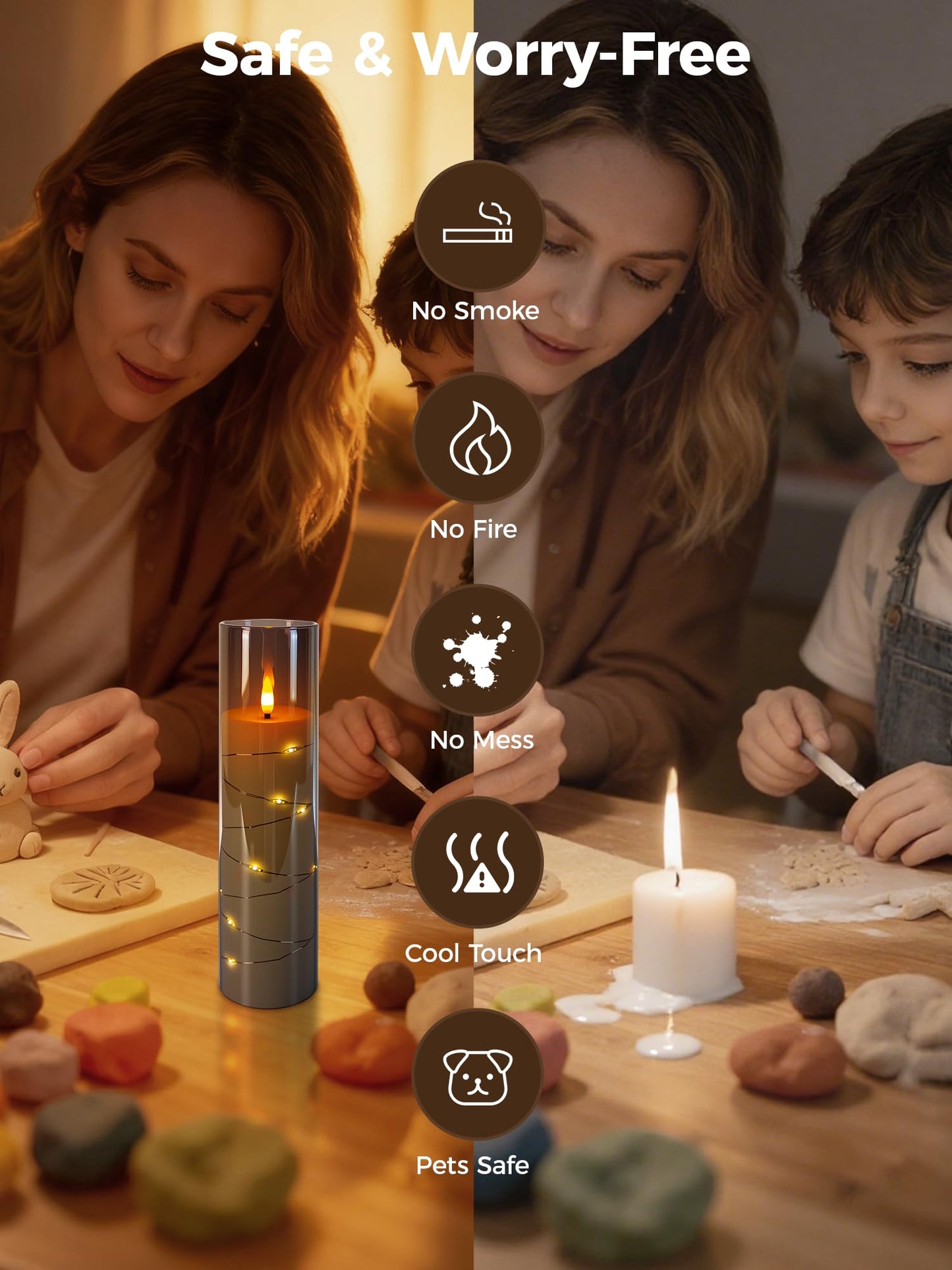 uuffoo 5 Pcs Flameless LED Candles with Timer Remote Flickering Flameless Candles with Embedded Star String, 3D Wick Acrylic Battery Operated LED Pillar Candles for Wedding Party Home Decor