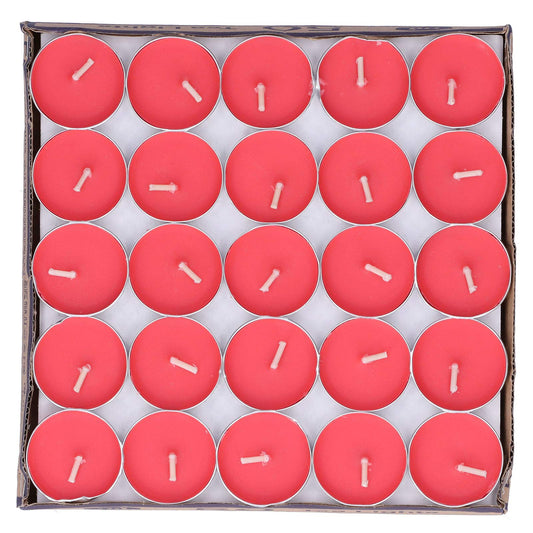 CDQL 50Pcs Tea Light Candles Smokeless Scented Tea Light Candles Round Candles Smokeless Scented Candles Aluminum Alloy Shelled Round Candles Wedding Anniversary Party Supplies (Red), Default
