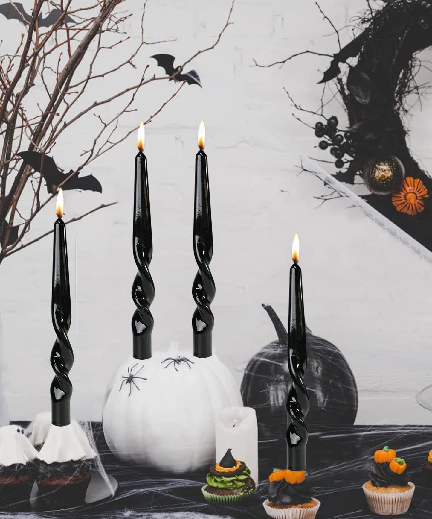 LPUSA Black Spiral Taper Candles Twisted Candle Conical Stick Candles for Holiday Wedding Party Wax Unscented Dinner Candle Dripless,Christmas Gift H 10 Inch, 4pcs（Black）