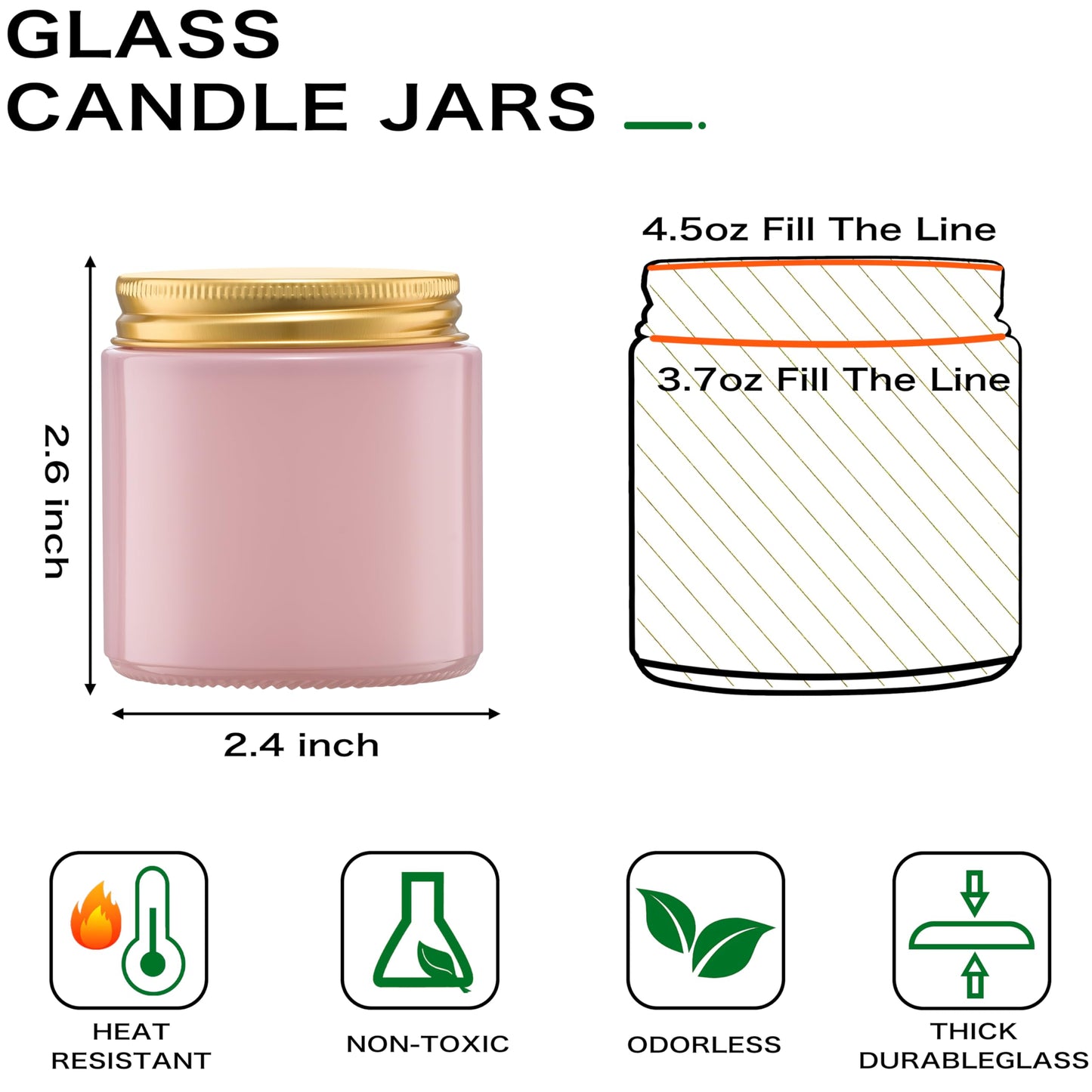 Danmu 3 oz Pink Glass Candle Jars with Gold Lids - Threaded Seal Candle Making Kit & Supplies, Thick Empty Candle Jars for DIY, Storage, Wedding Favors 24 Pack