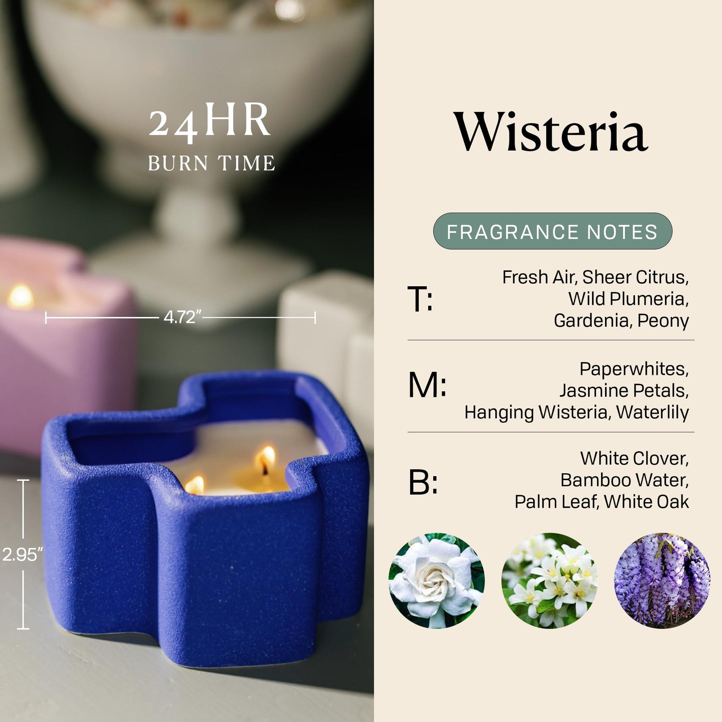 Paddywax Jigsaw Ceramic Candle Set of 2, Soy Wax Candle, Cobalt & Lavender, Wisteria & Ember Resin, 8 oz