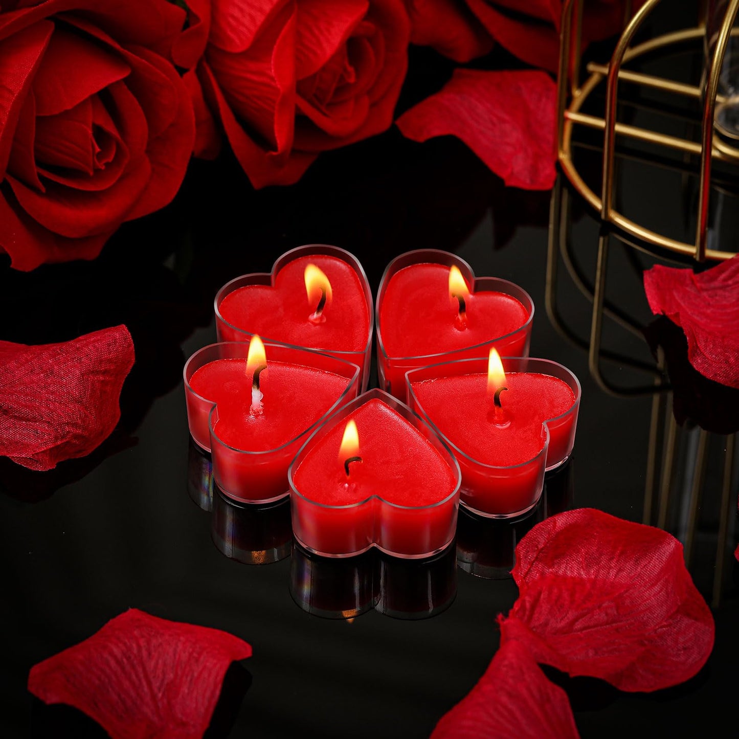 Tisancy 6 Pcs Low Temperature Candles, Romantic Heart Candles Body Safe Wax Low Heat Smokeless Unscented Tea Lights for Anniversaries Decor(Red)