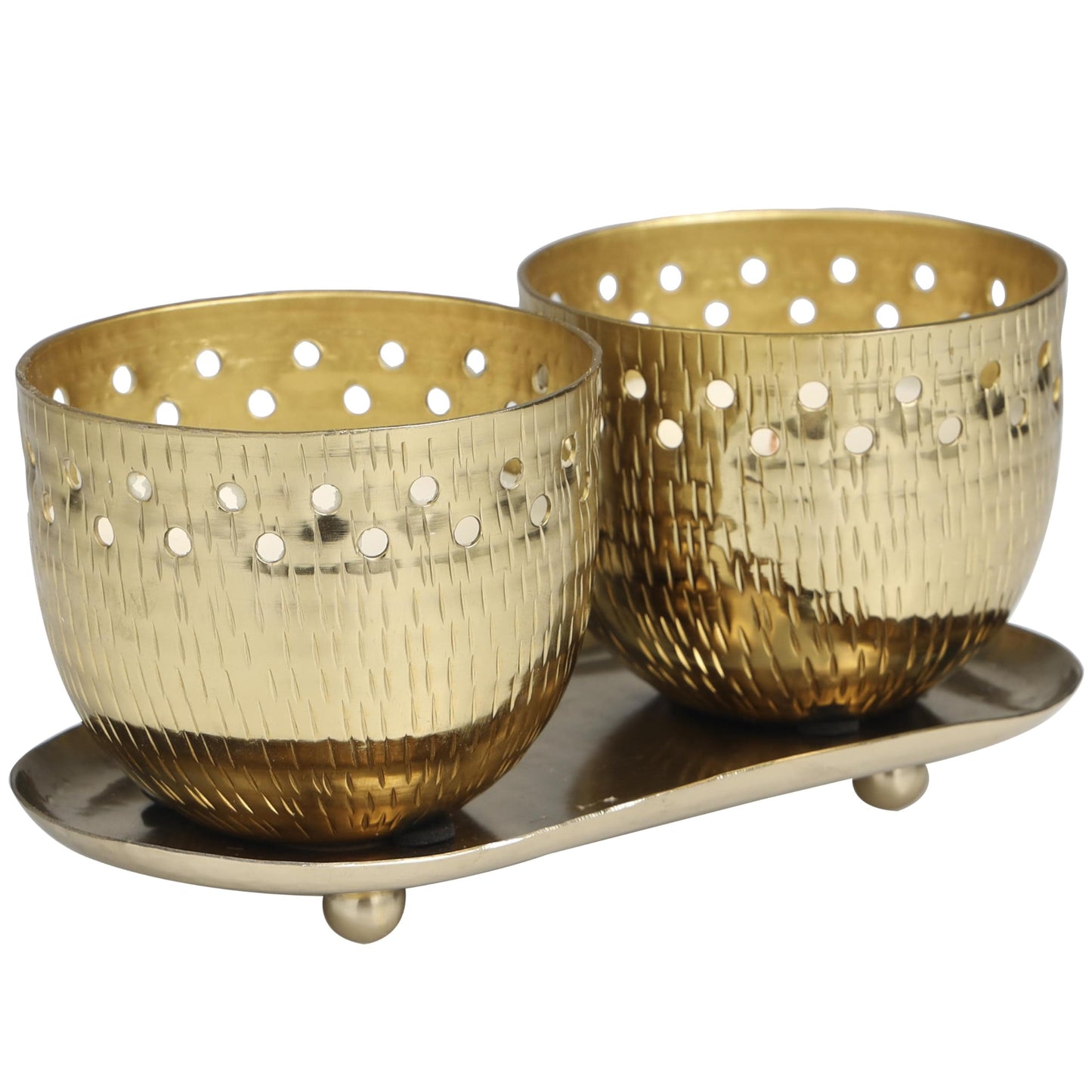 Deco 79 Metal Decorative Candle Jasmine Scented Cutout Spotted 7 oz 1 Wick Aromatherapy Candle with White Wax, Set of 2 Wax Aromatherapy Candle 8" W, 4" H, Gold