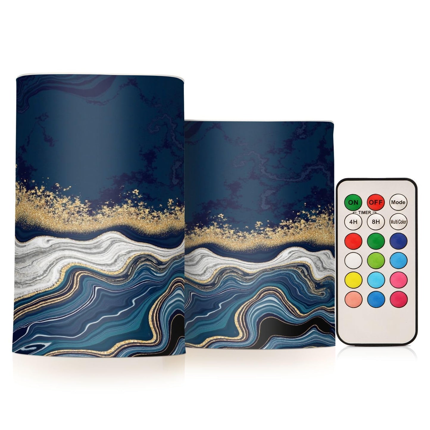 BOENLE Flickering Flameless Candles, Navy Blue Marble Golden Veins LED Candles with Remote Timer, Set of 2 Battery Operated Candle for Valentine Wedding Birthday