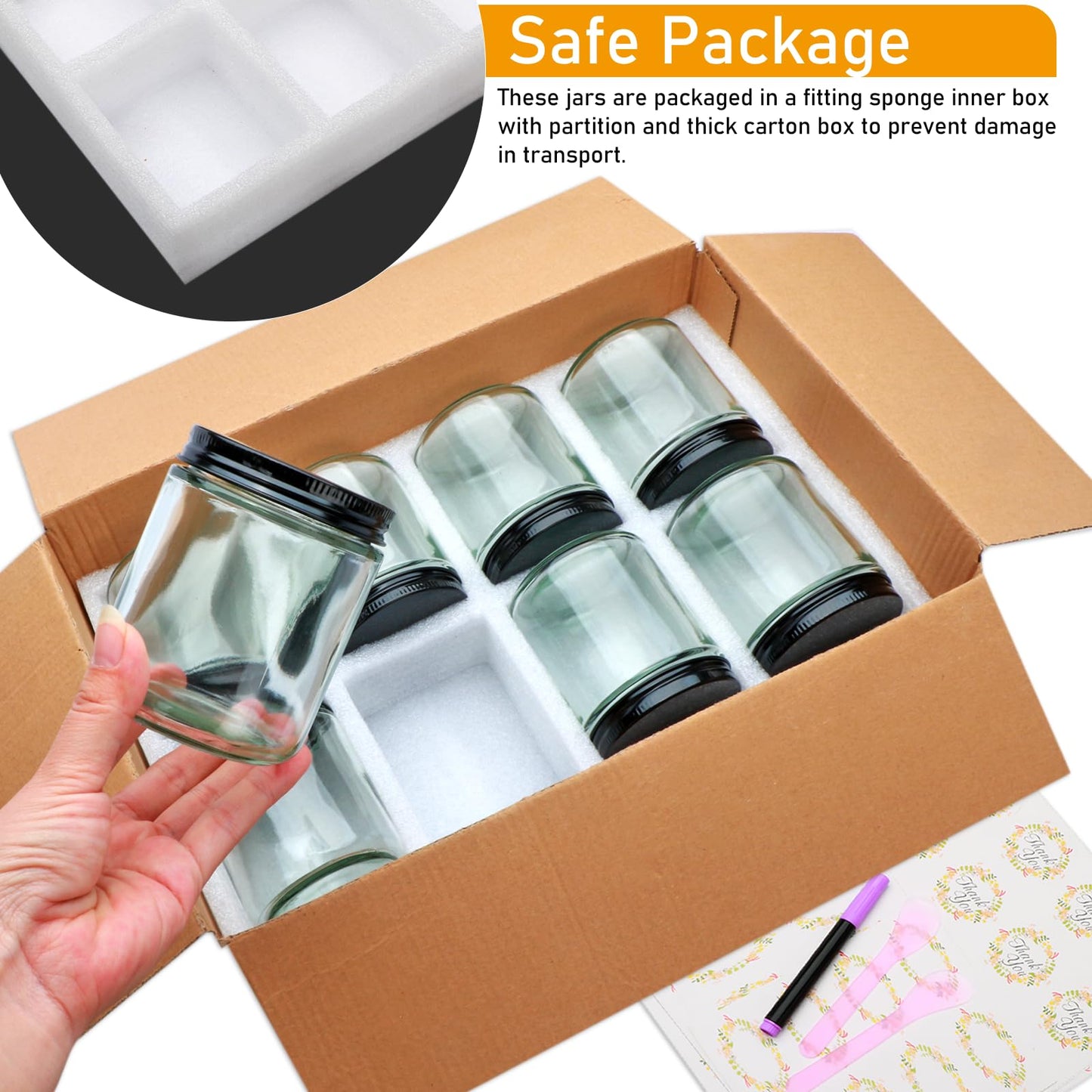 Salzesfalls 16 Pack Clear Candle Jars for Making Candles,8 oz Glass Jars with Lids,Candle Jars with 16 Metal lids,Canning Jars For Candles,Spice,Powder,Liquid,Sample