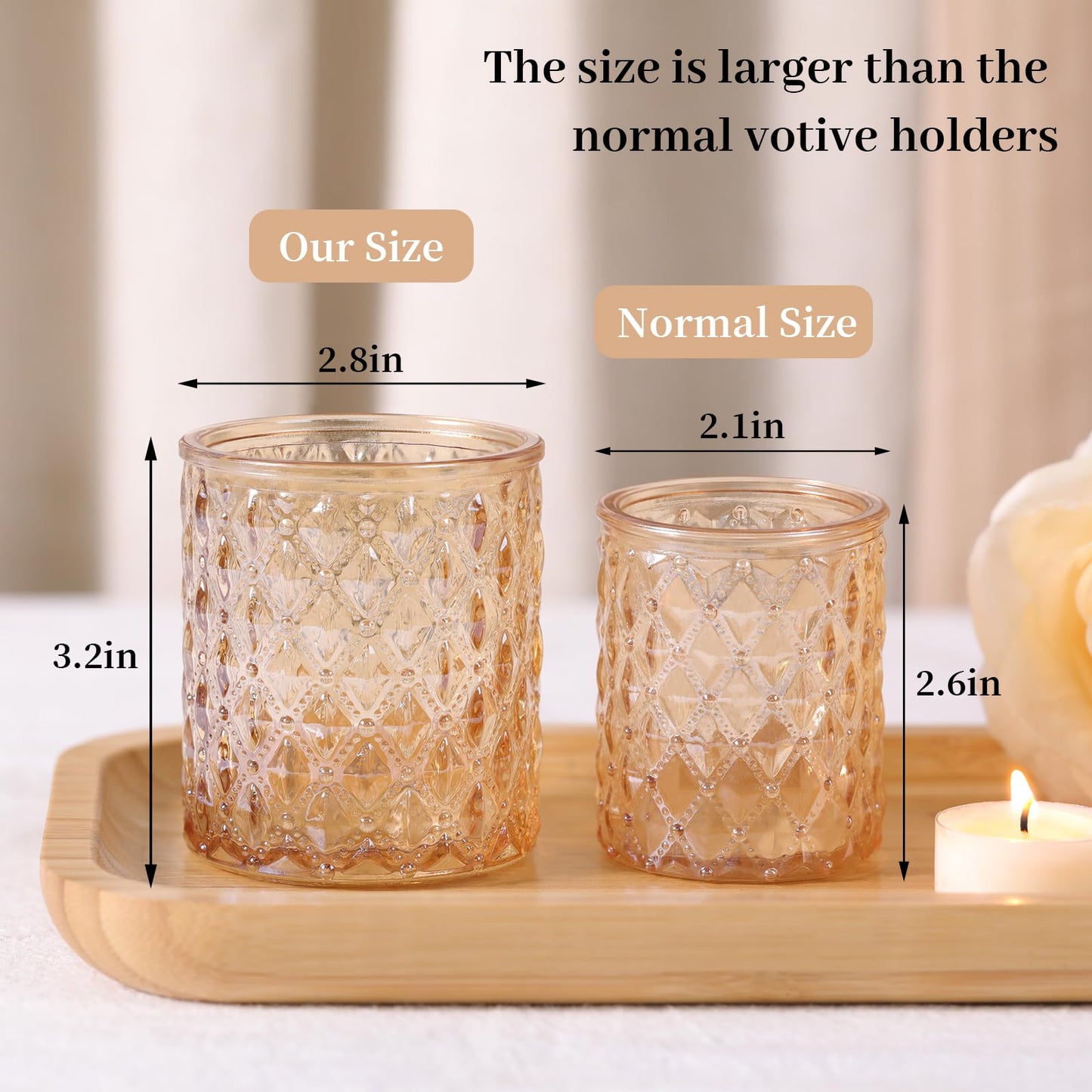 MATAHUM 12 Pcs Large Votive Candle Holders 2.8 * 3.2inch Gold Tea Light Candle Holders Glass Candle Holder for Bridal Shower, Wedding, Table Centerpiece, Party, Home Decor