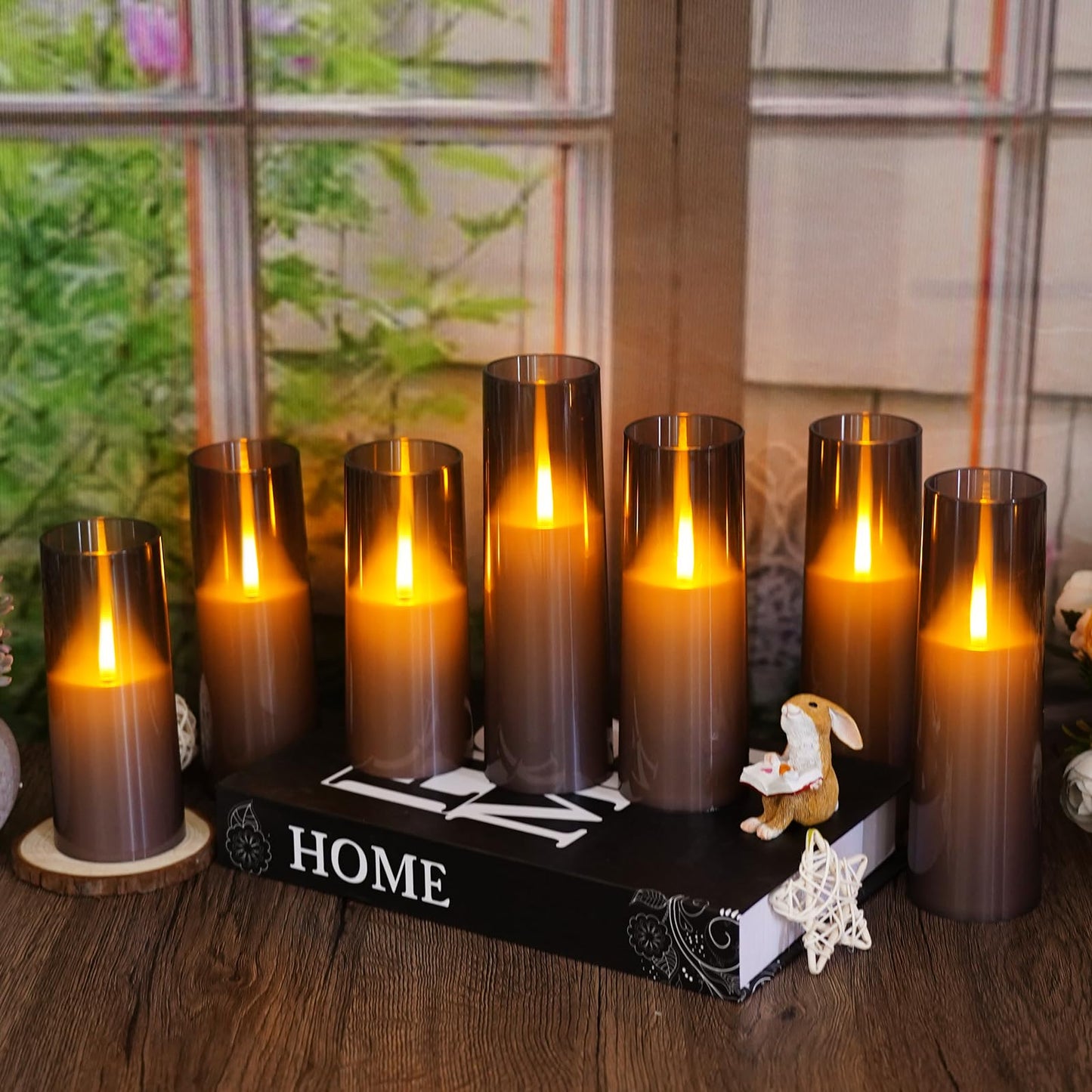 kakoya Flameless LED Candles Upgraded Realistic Flickering Flame,7Pcs Battery Operated Candles with Remote Timers,LED Pillar Candles for Home Decor,Christmas,and Parties（Grey）