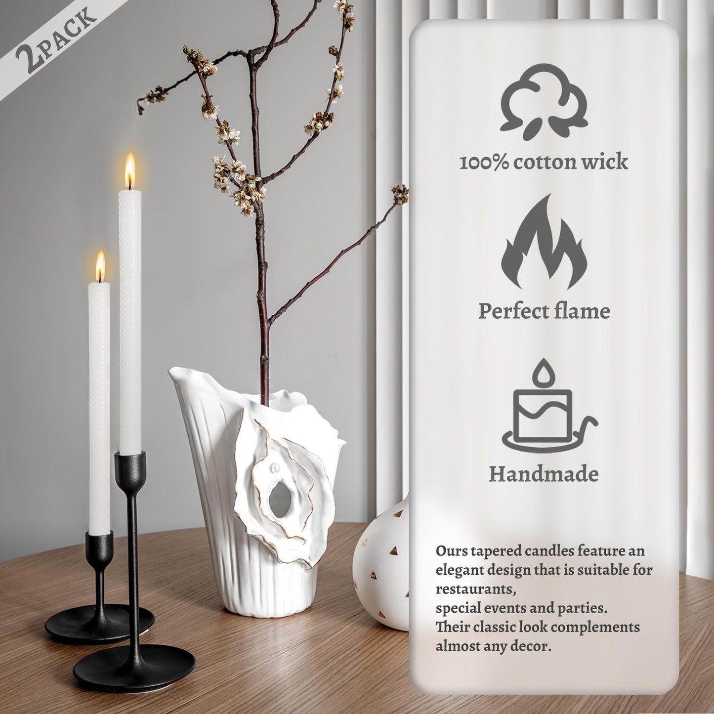 Unscented Long Spiral Taper Candle Handmade Dripless White 10 Inch Smokeless Tall Twisted Candlesticks Elegant Wave Design for Home Wedding Festive Décor