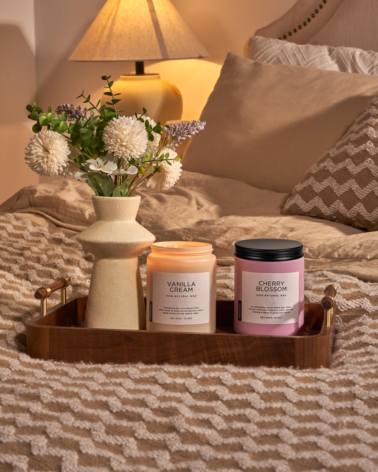M&SENSE Large Vanilla Scented Candles for Home, 19.4oz Organic Soy Wax, 110-Hour Long Lasting Burning, Natural Candles Non Toxic, Cozy Smelling for Stress Relief, Housewarming Gift for Family
