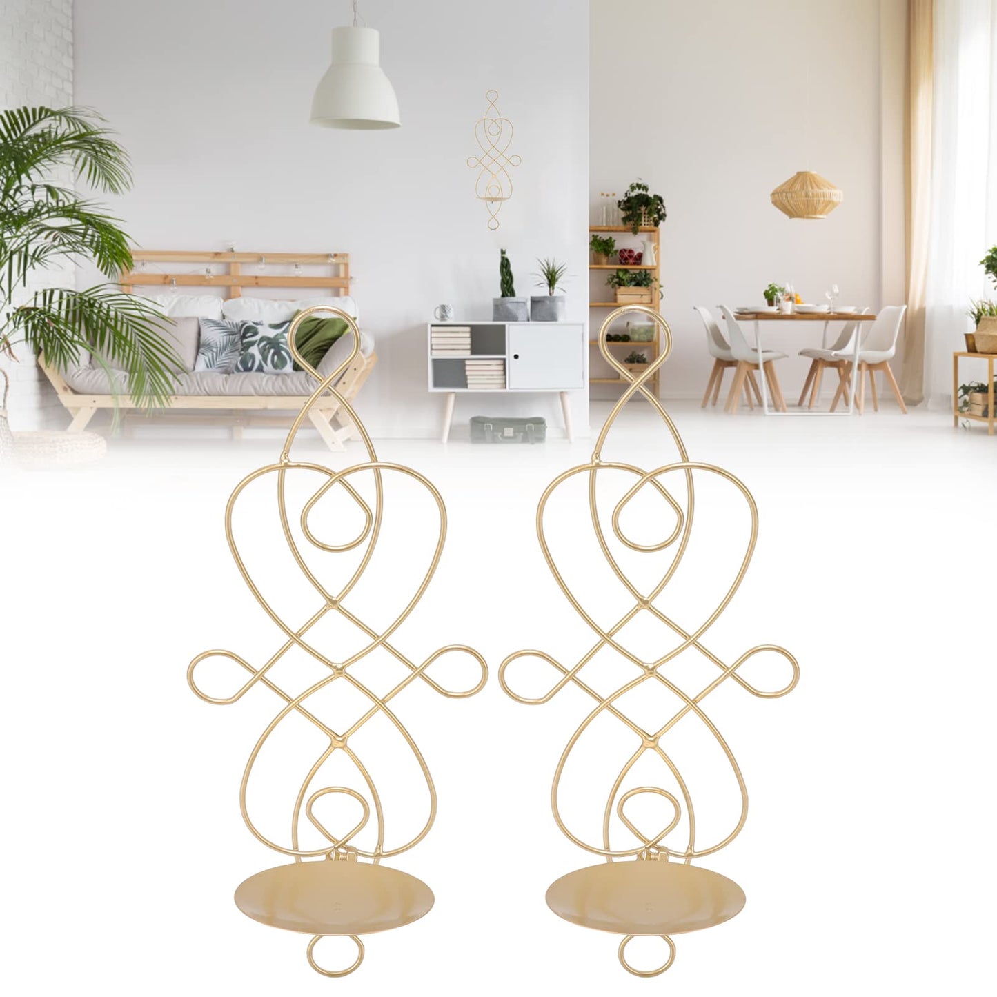 Wall Sconces Candle Holder, Set of 2 Iron Hanging Candle Sconce Holder Foldable Wall Candle Holder for Bedroom Dining Room (Gold)