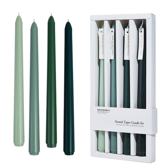 Christmas Green Taper Candles 10'' Non-Toxic Green Shades Ombre Colored Candle Sticks Set of 4 | Natural Soy Candlesticks Colorful Decor Centerpiece Amber Sandalwood Scented
