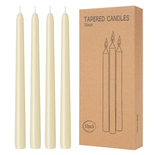12 Pack Ivory Taper Candles 10 inch - Taper Candles Dripless, Smokeless, Unscented - 8 Hours Long Burning - Hand Poured Tall Candlesticks - Perfect for Home Decor, Weddings, and Special Occasions