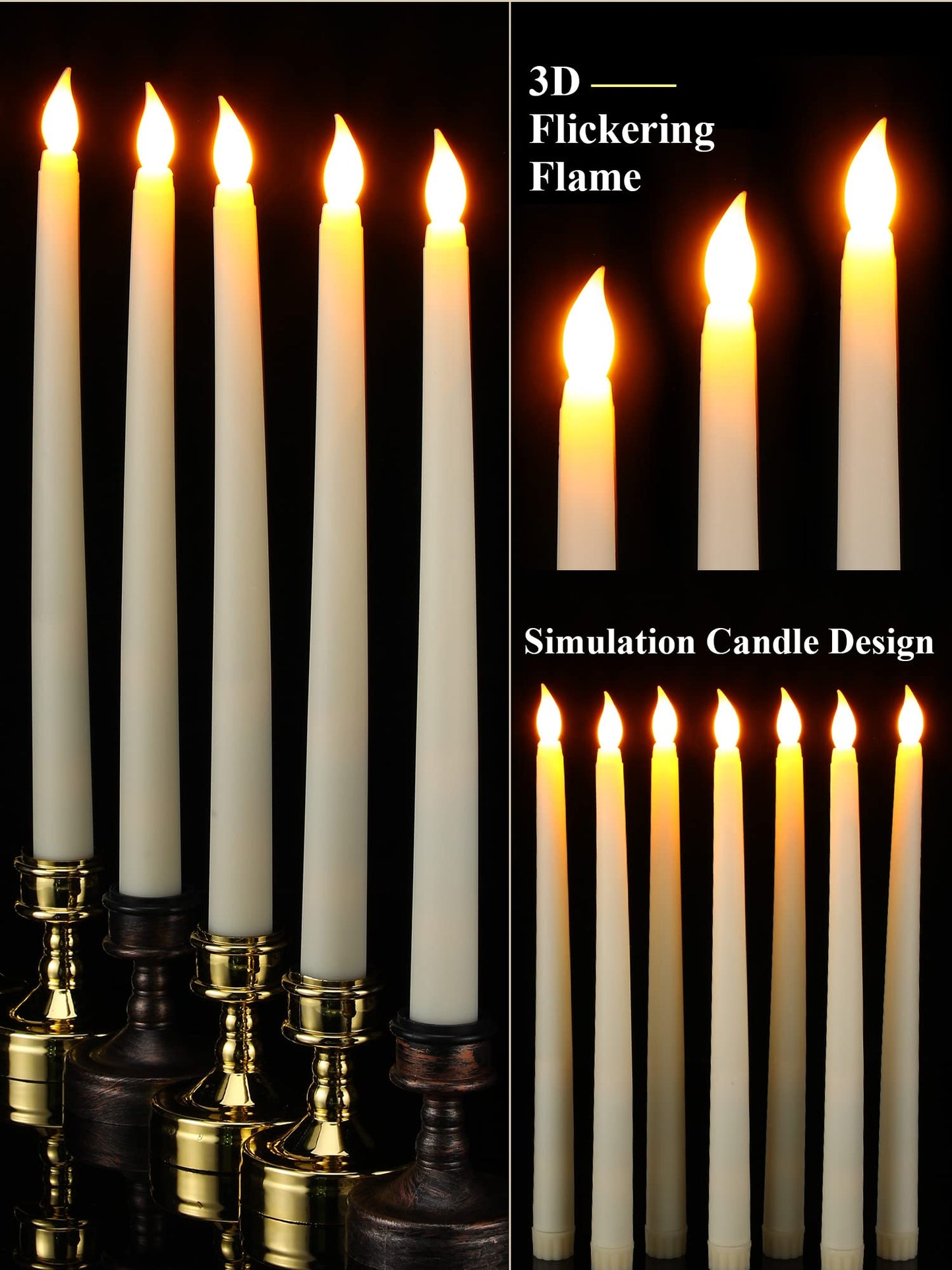 Funtery 48 Pcs Flameless LED Taper Candles Battery Operated Candles Bulk Realistic LED Candlesticks Flickering for Wedding Church Graduation Party Home Decor(Ivory,Classic Style)