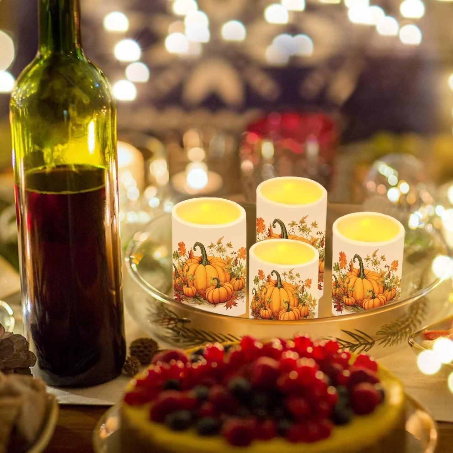 NETILGEN Fall Harvest Pumpkins Flameless Flickering Candles with Remote, Timer Battery Operated LED Pillar Candles Set of 4 Thanksgiving Day Decor