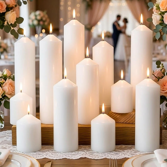 12 Packs White Pillar Candles for Centerpiece, 2x3 2x6 2x8 Inch, Classic Unscented Wedding Candles for Hurricane, Dripless and Smokeless Candles for Party, Home Decor, Mantels
