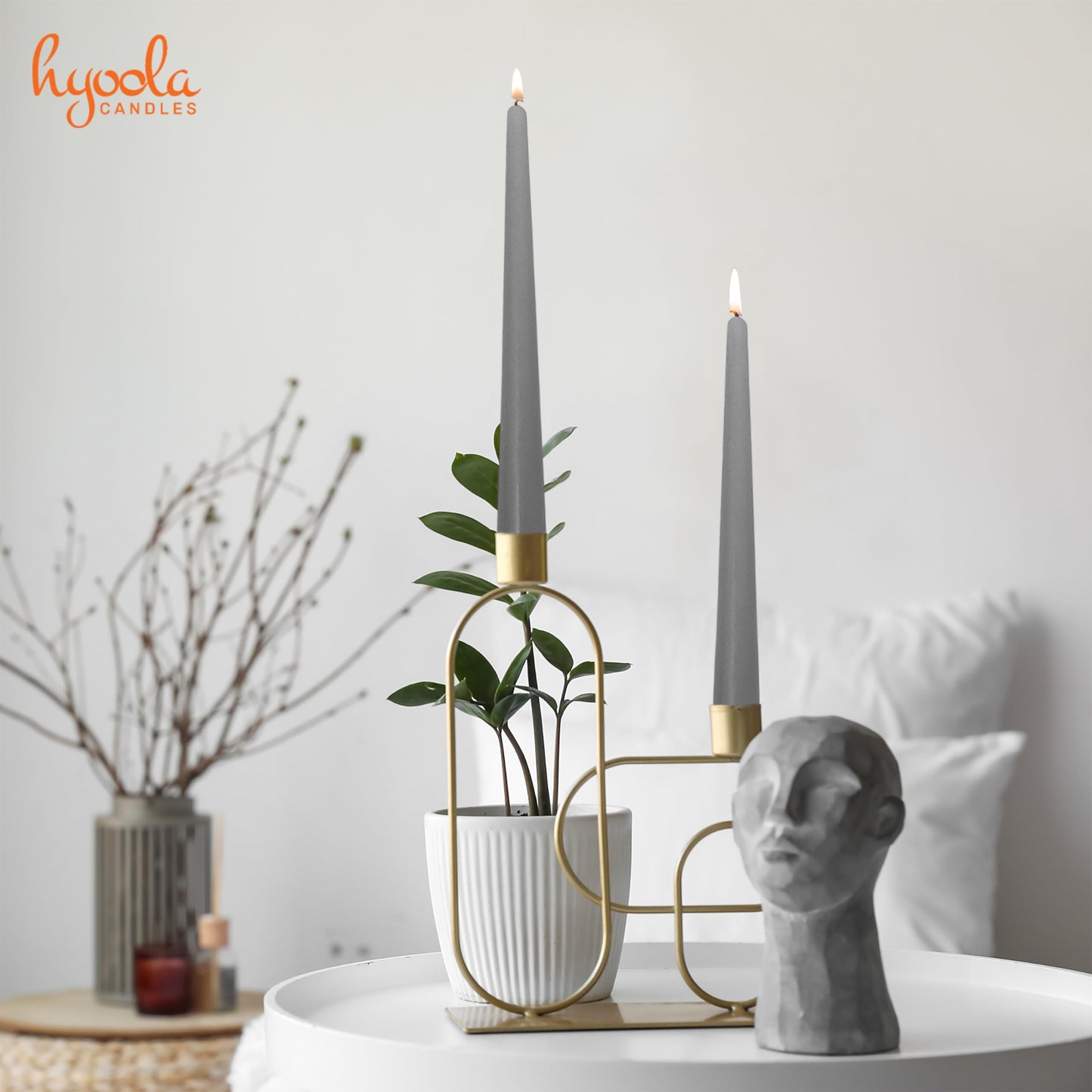 Hyoola Tall Taper Candles - 10 Inch Dripless, Unscented Dinner Candle, Paraffin Wax with Cotton Wicks - 8 Hour Burn Time, Dark Grey (Pack of 12)