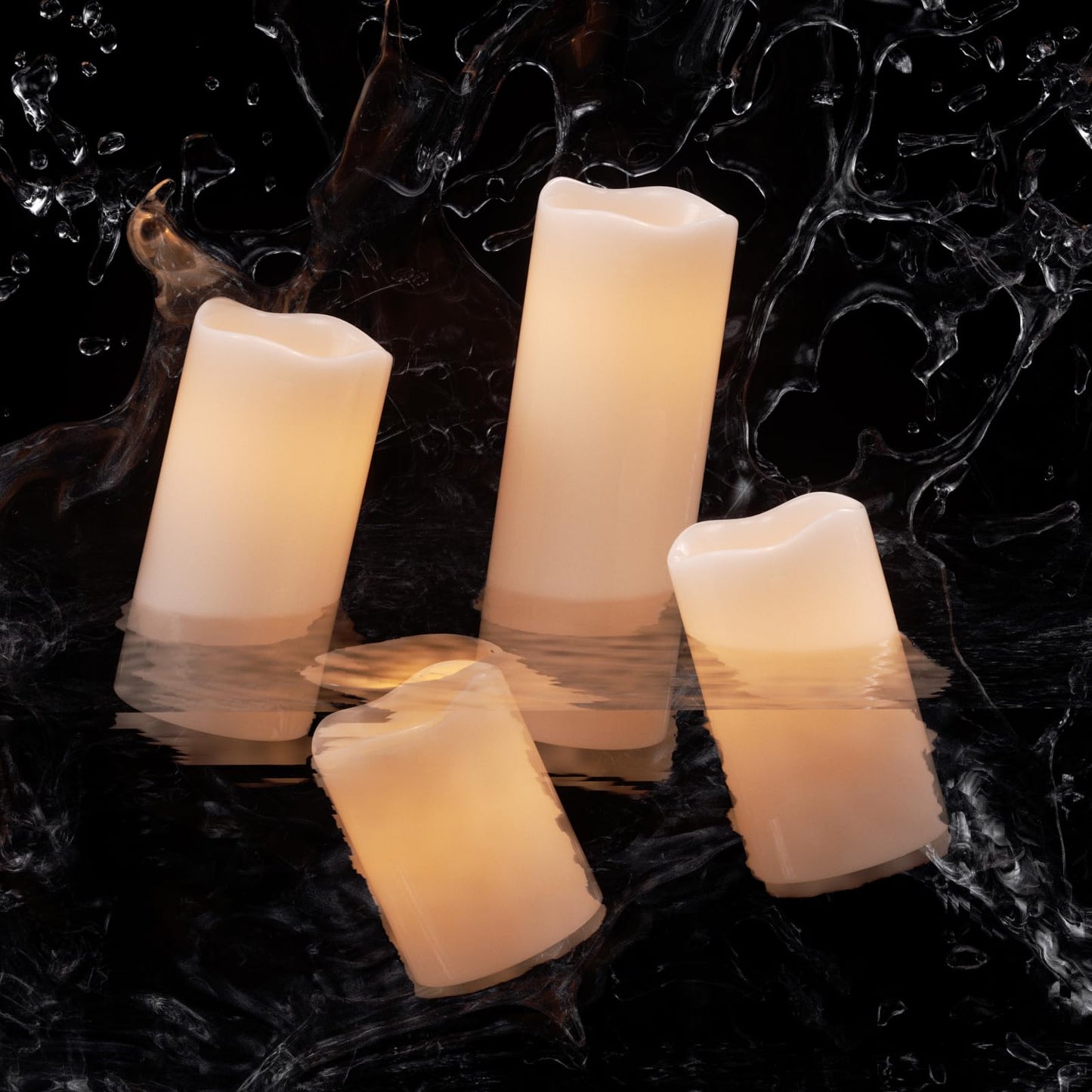 Eldnacele Waterproof Flameless Flickering Candles with 6 Hours Timer, Indoor Outdoor White LED Plastic Battery Operated Pillar Candles Pack of 4 Wedding Dinner Home Decor, D3”x H4” 5” 6” 8”