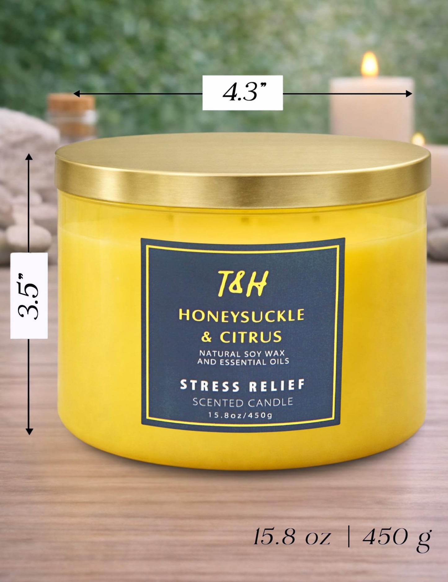 Honeysuckle Citrus 3-Wick Soy Candle | 15.8 oz Large Scented Candle for Home | Clean Burn Long Lasting | Fresh Floral Citrus Scent | Gift Ready