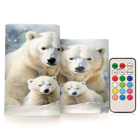 ALAZA Cute Polar Bear Flickering Flameless Candles Battery Operated with Remote Timer,Tea Light Candles LED Pillar Votive Candles Set of 2 for Outdoor Indoor Decorations