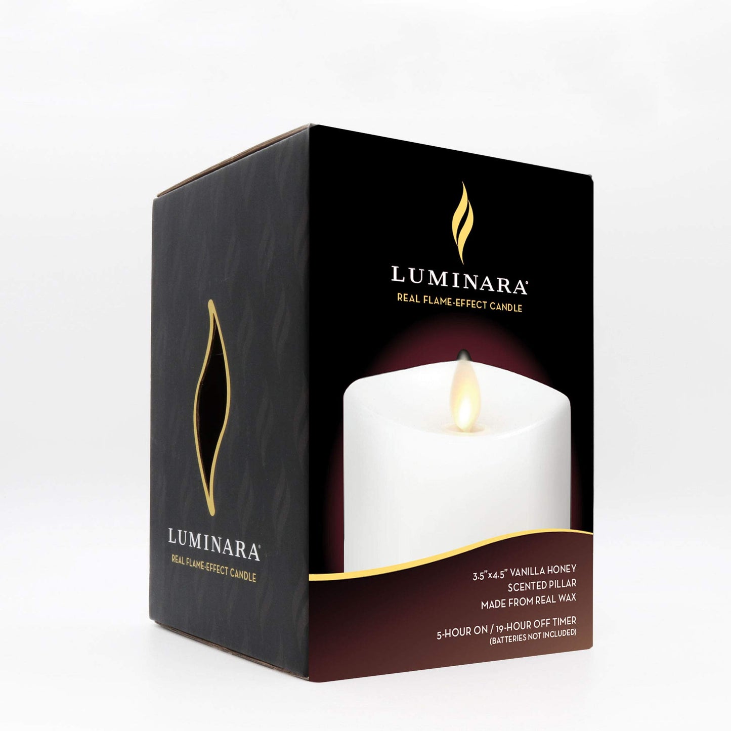 Luminara Flameless Pillar Candle, Small (4.5 inches, Unscented) Real-Flame Effect, Melted Edge, Real Wax, Smooth Finish, White, LED Battery-Powered Candle