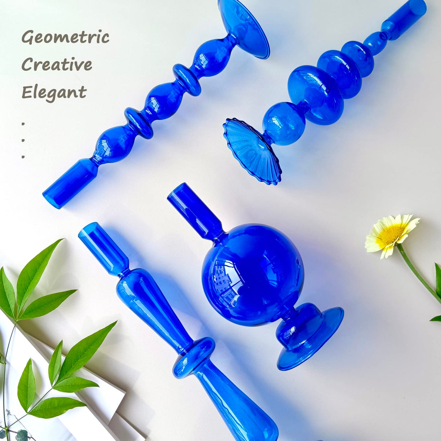 Amanman Candle Stick Candle Holder, Glass Candle Holders for Table Centerpiece, Modern Style Klein Blue Candle Holder Mixed 4pcs