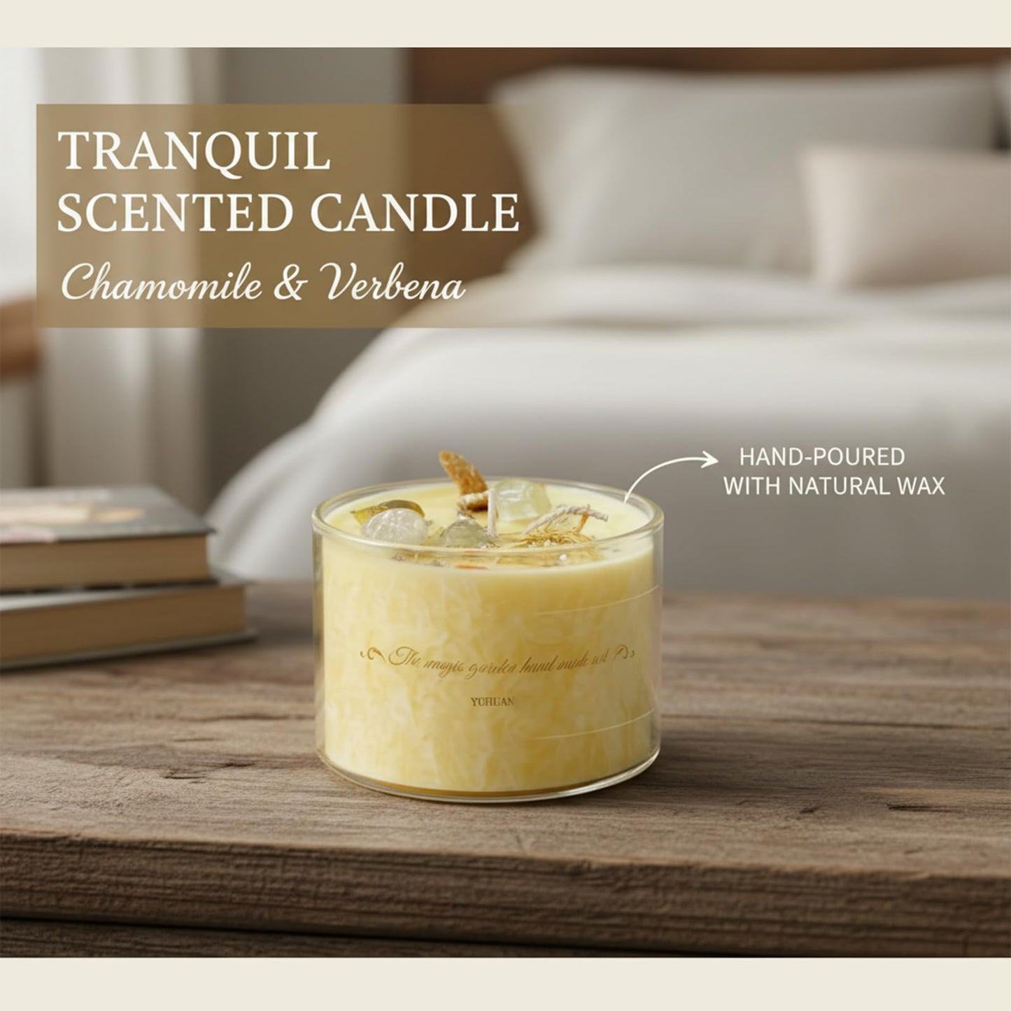 Coytlykne 4oz Crystal Candle with Dried Flower, 2.76x1.97 Inches Herbal Scent Jar Candles, Home Decoration & Heartfelt Present for Women Men (Yellow)