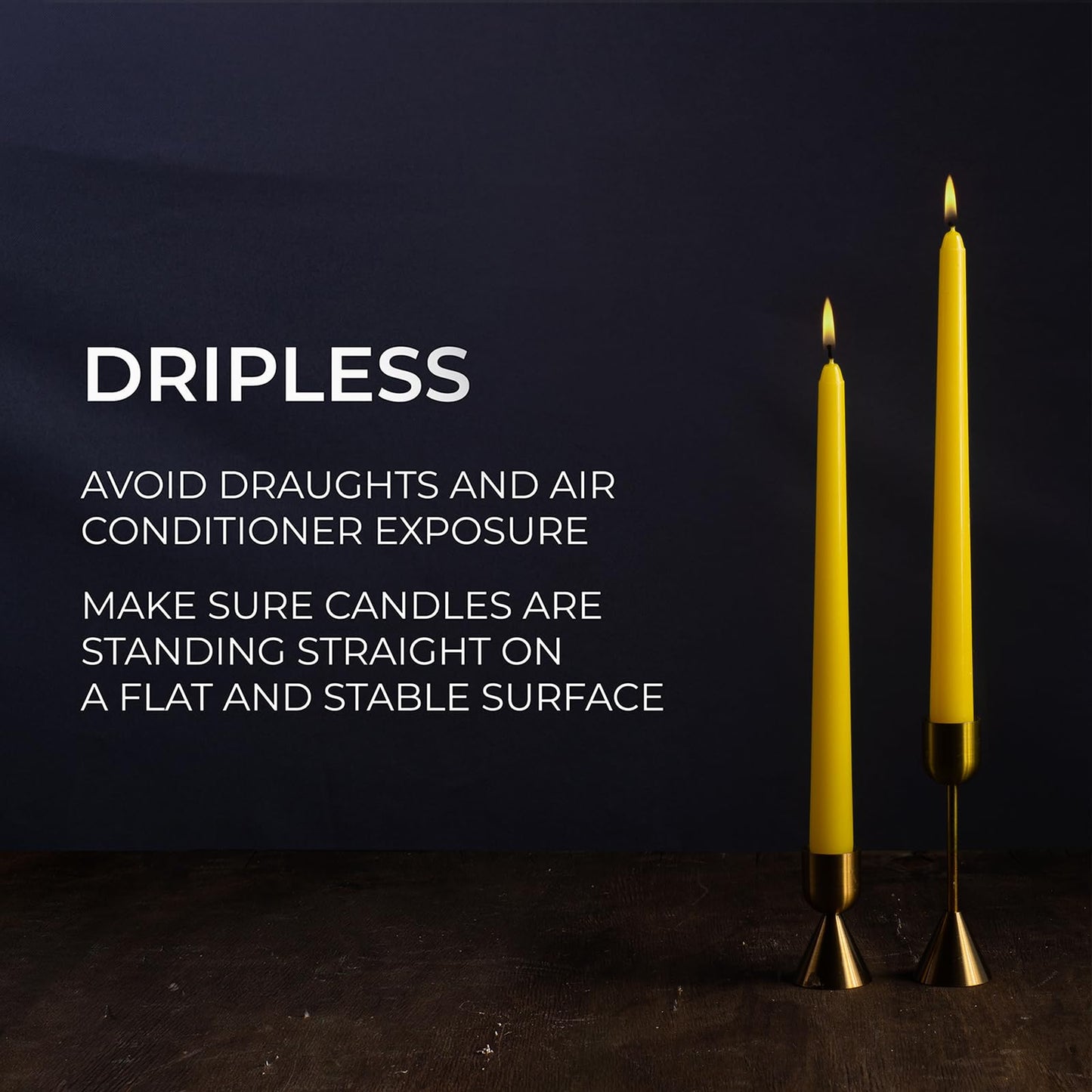CANDWAX 10 inch Yellow Taper Candles Set of 12 - Unscented Smokeless Dripless Yellow Candles - Perfect for Home Décor, Special Occasions and Ordinary Dinners - Easter Candlesticks